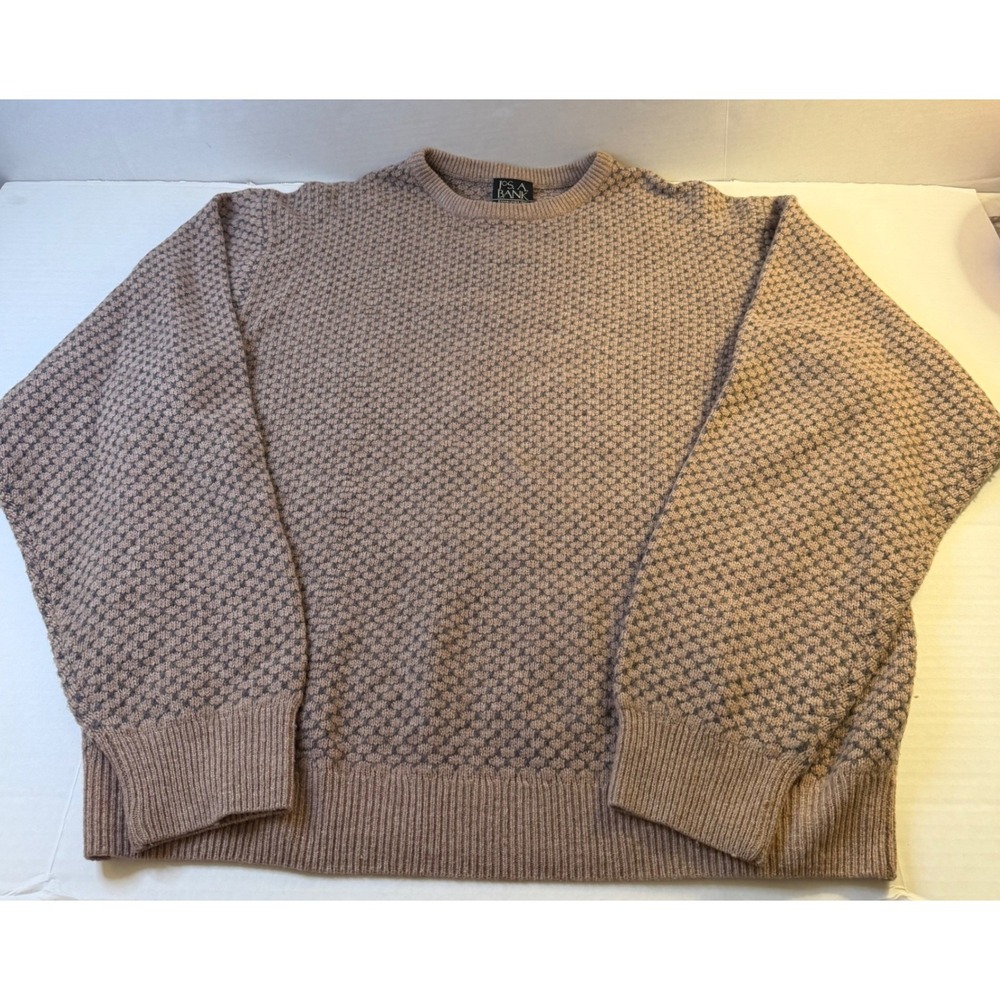 Jos. A. Bank Mens Lambswool Blend Honeycomb Knit Crew Neck Sweater Tan Brown L